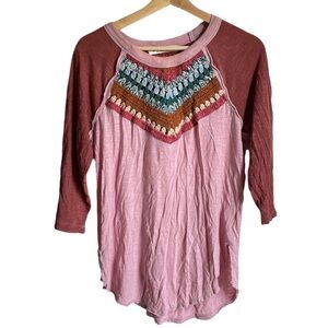 We The Free Knit and Crochet Baseball -Tee